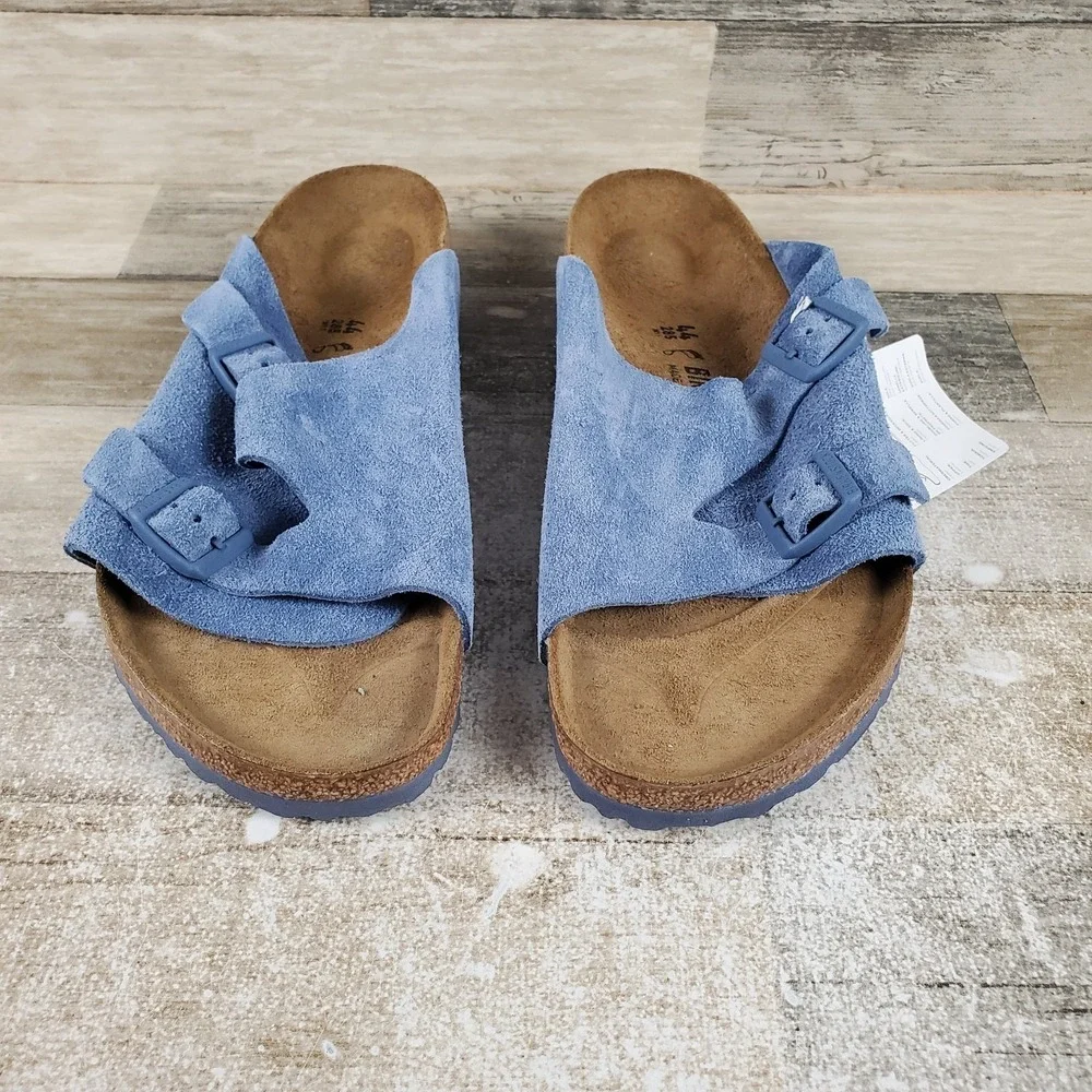 Birkenstock Zurich Mens‎ Slide Sandals 11 Elemental Blue Suede Adjustable Buckle